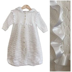 Sarah Louise White Knit Ruffle Hooded Sweater Bunting Sleep Sack Bag